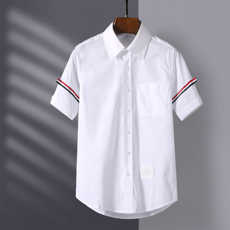 TB Short-sleeved Shirt Summer Poplin Thin Double-sleeved Ribbon All-match Shirt Casual Edition Men's and Women's Youth Casual Shirt