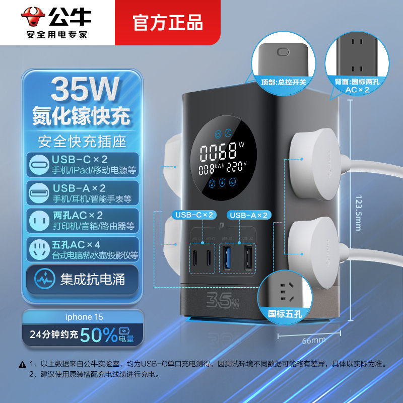 Regleta Bull de nitruro de galio — cargador de escritorio USB de carga rápida 20W/30W/67W para móvil y tablet