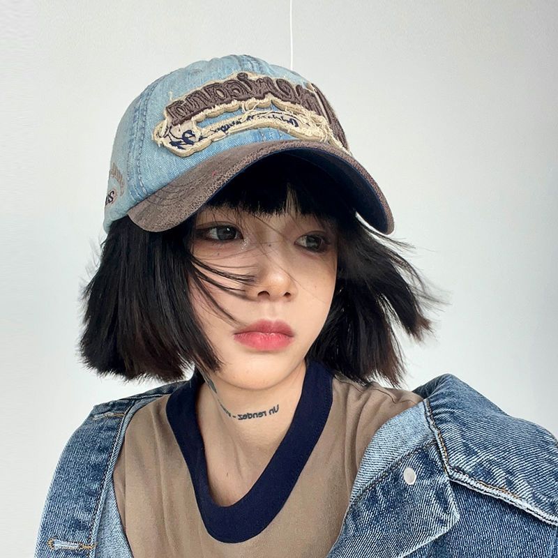 Vintage English Baseball Cap, Versatile Denim Duckbill Hat_voghion.com