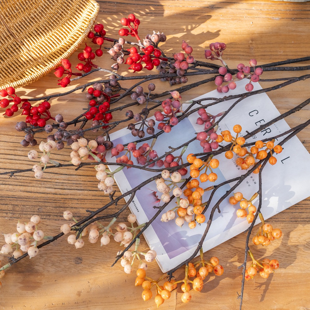 佐知子小米果枝仿真花廠家假花綠植物工藝品批發婚慶裝飾MW25302