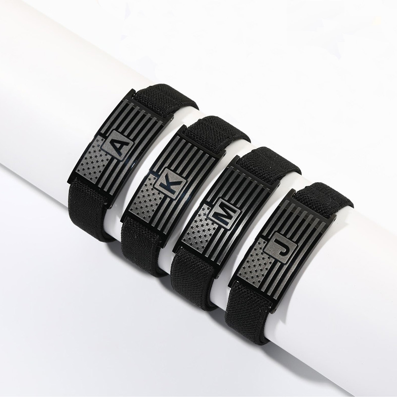 Adjustable American Flag Initial Bracelets for Men Boys Gift