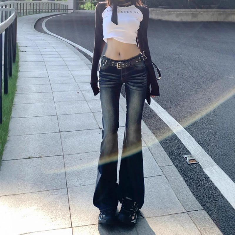 Low-Waist Flared Jeans for Women Spring and Autumn 2025 New Retro Versatile Slim-Fit Bootcut Pants