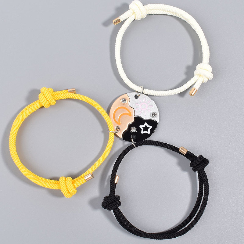 Cross-border New Star Moon Sun Three-person Stitching Bracelet Alloy Oil Dropping Good Friends Girlfriend Friendship Bracelet for Women