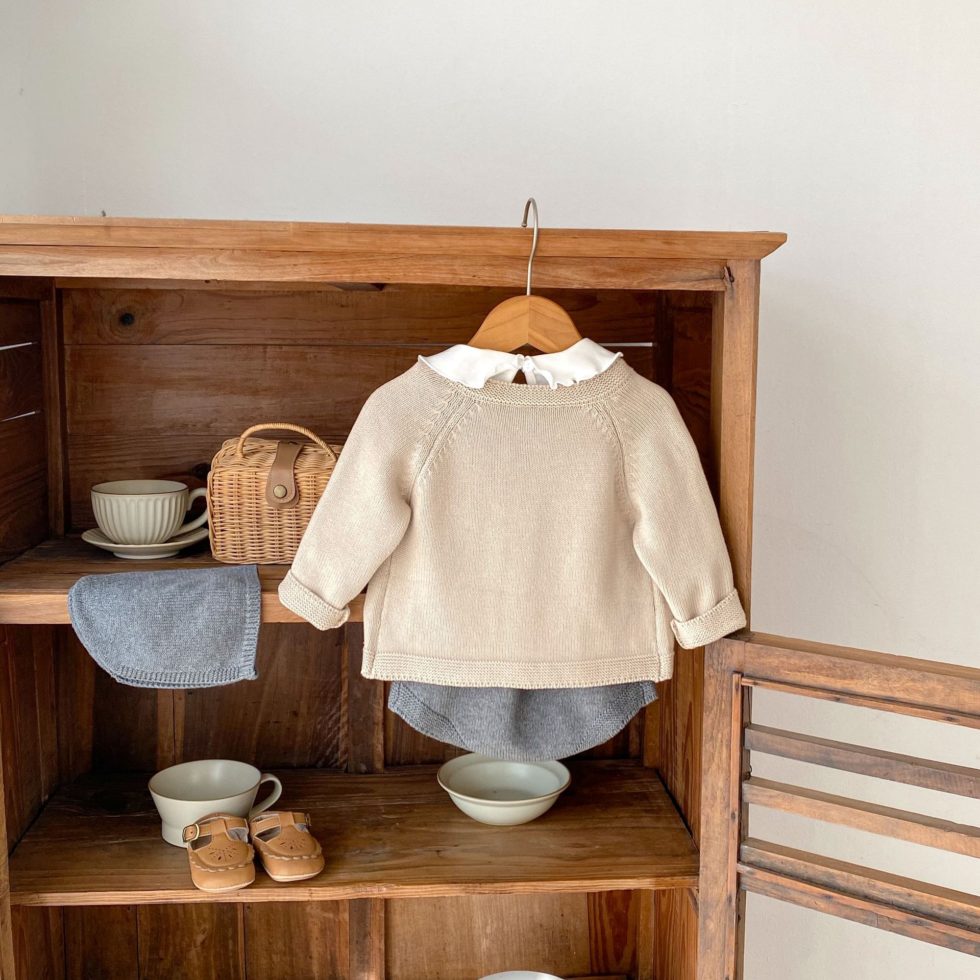 Abbigliamento autunnale 2024 per neonati, bambini piccoli, ragazzi e ragazze, giacca cardigan ricamata con funghi + kaki + ricamata_voghion.com