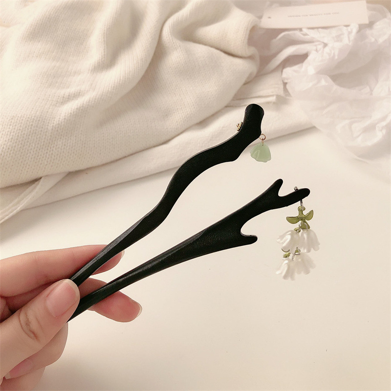 Pin de cabello de madera de sándalo femenino elegante flores de perlas detrás de la cabeza de la caja de cabello artefacto pin de cabello de estilo antiguo pin de cabello de alta calidad