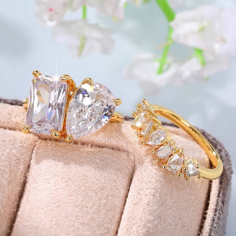 Ig Style Shiny Water Droplets Rectangle Copper Inlay Zircon Rings display picture 8