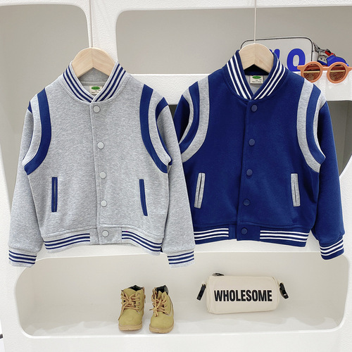 Boys Baseball Uniforms Spring and Autumn Jackets 2024 Spring Clothing Children's Stand Collar Jackets Medium and Big Children's Sports Tops Trendy