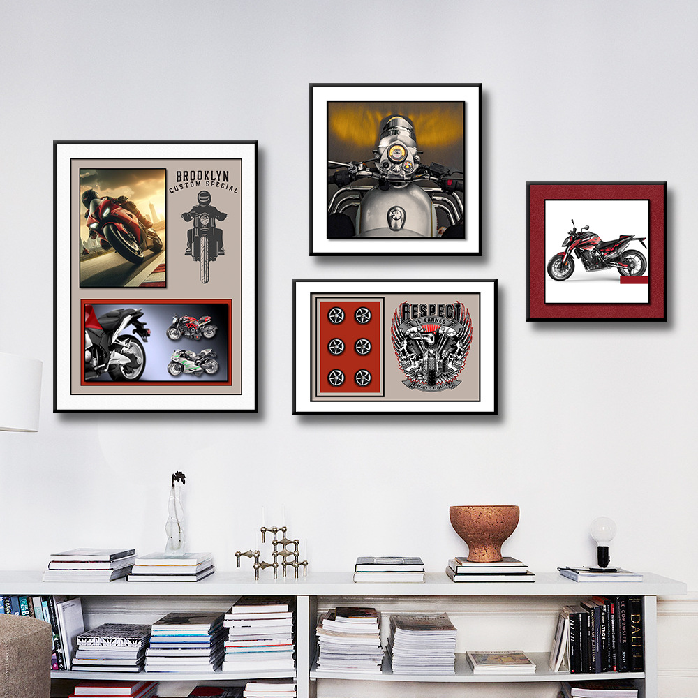 Sala de estar sofá pared de fondo pintura colgante locomotora tridimensional pintura decorativa física dormitorio infantil cama motocicleta mural