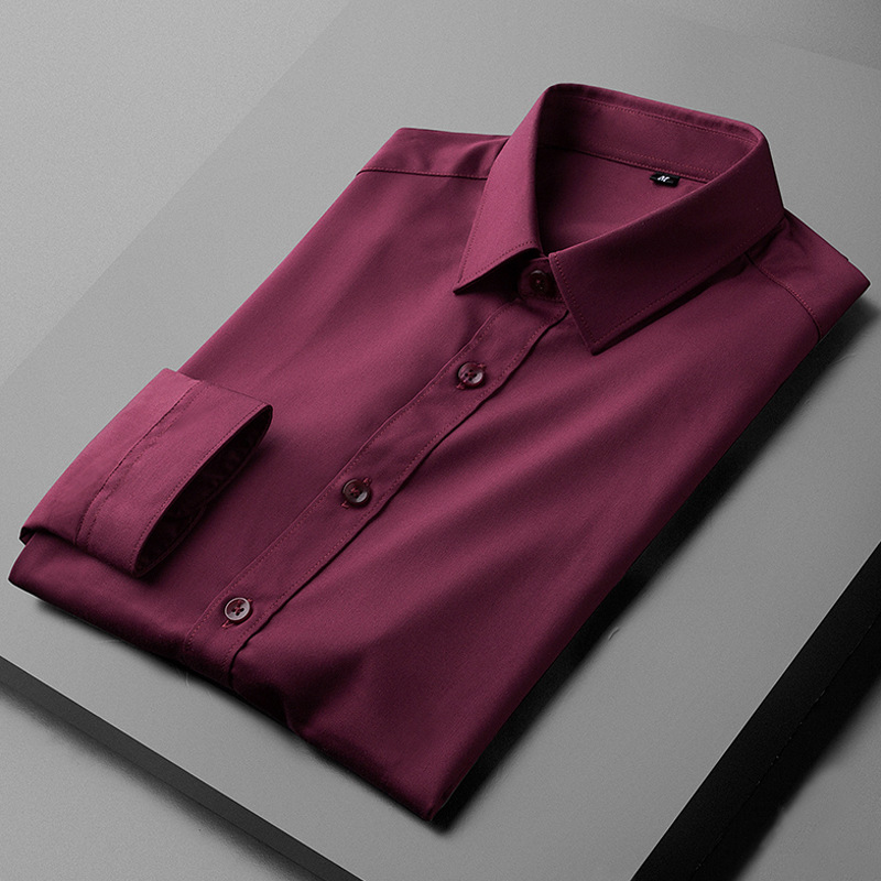 2024 Nuova camicia da uomo professionale a maniche lunghe per affari leggeri, vestibilità slim, senza stiratura, tinta unita, di alta qualità, grande_voghion.com