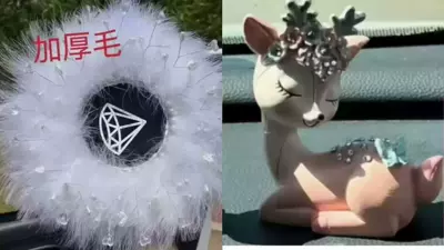 Car ornaments – High-End Feel, Dashboard Safe Journey - crystal-bead-feather-cushion-big-deer