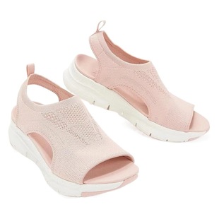 Foreign Trade Sandals Women's 2021 Summer New Mesh Cloth Thick-soled Soft-soled Casual Sports Women's Shoes Flat-soled Fly-knit Fishmouth Shoes for Women