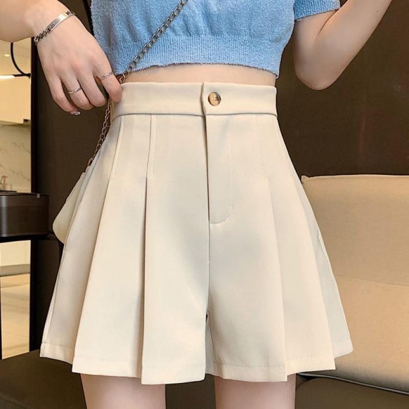 Women's Summer High-Waisted Loose Pleated Wide-Leg Shorts for a Slimming Effect, Suitable for Petite Women, Can Be Worn as Outerwear