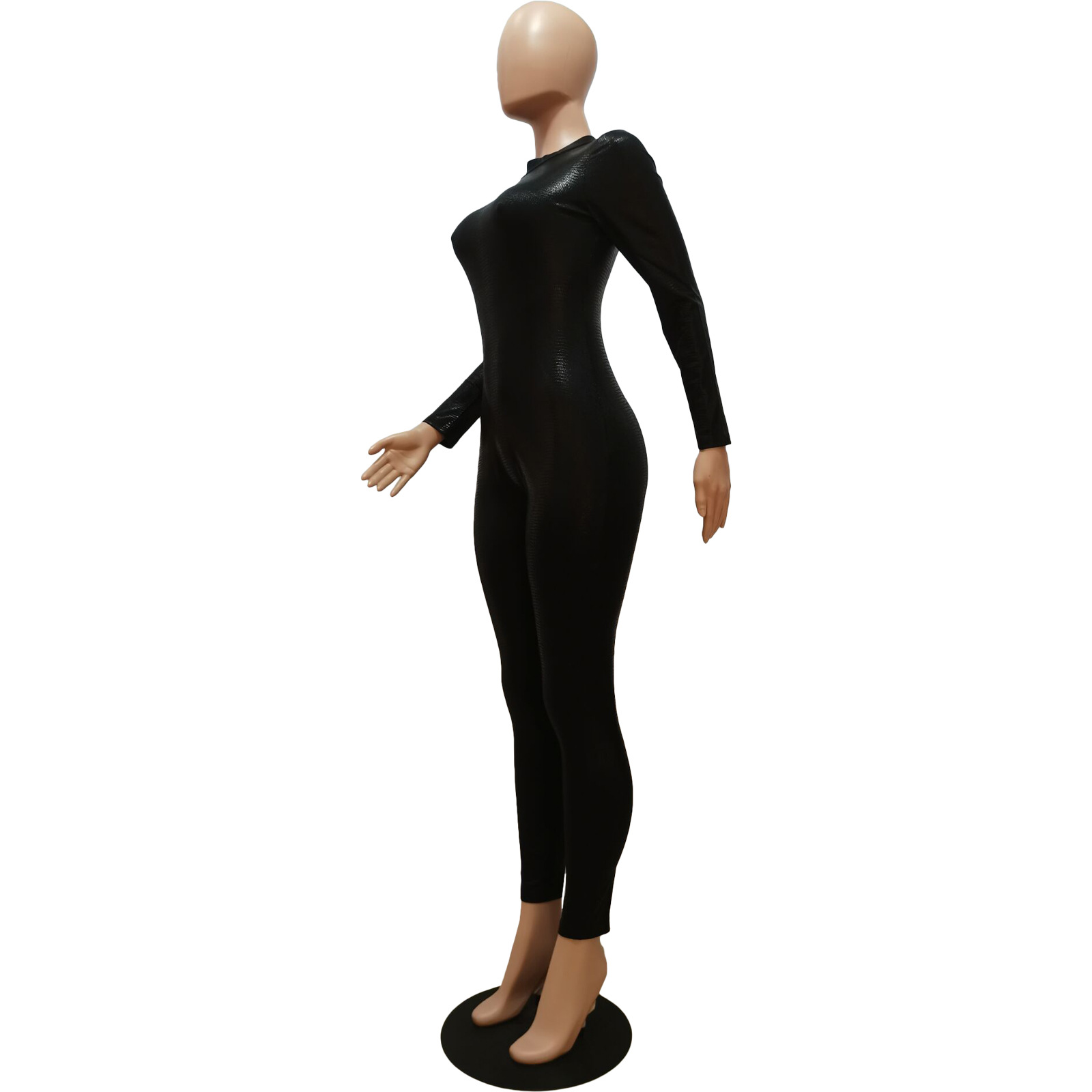 Fall Women Clothing Solid Color Poly Urethane Leather Pleated Snake Pattern Slim Fit Long Sleeve Narrow One Piece Trousers 7 Fall Women Clothing Solid Color Poly Urethane Leather Pleated Snake Pattern Slim Fit Long Sleeve Narrow One Piece Trousers