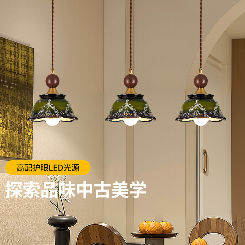 Ceramic Restaurant Chandelier, New Bedside Pendant Light, Entryway Light, Hallway Corridor Vintage Solid Wood Lighting Fixture 021L Ceramic Restaurant Chandelier, New Bedside Pendant Light, Entryway Light, Hallway Corridor Vintage Solid Wood Lighting Fixture 021L