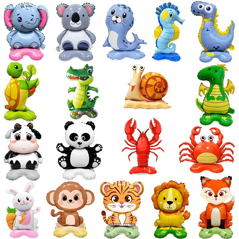 Globos de aluminio con diseño de animales pequeños de dibujos animados, unicornio, dinosaurio, langosta, decoración para fiestas de cumpleaños infantiles y aulas.