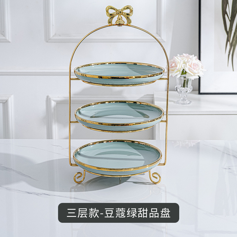 Plato de fruta de doble capa de estilo europeo mesa de café de sala de estar creativa soporte de pastel de múltiples capas mesa de postre de té de la tarde bandeja de postre de caramelo