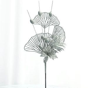 Polvo de oro personalizado lirio hoja de ventilador de Navidad decoración rama de árbol de Navidad inserción atmósfera suministros de simulación de rama de lirio