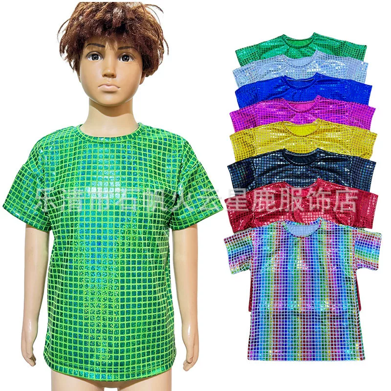 Children's nail sequins, women's watch for adults for men and women, shiny suit, short sleeve T-shirt