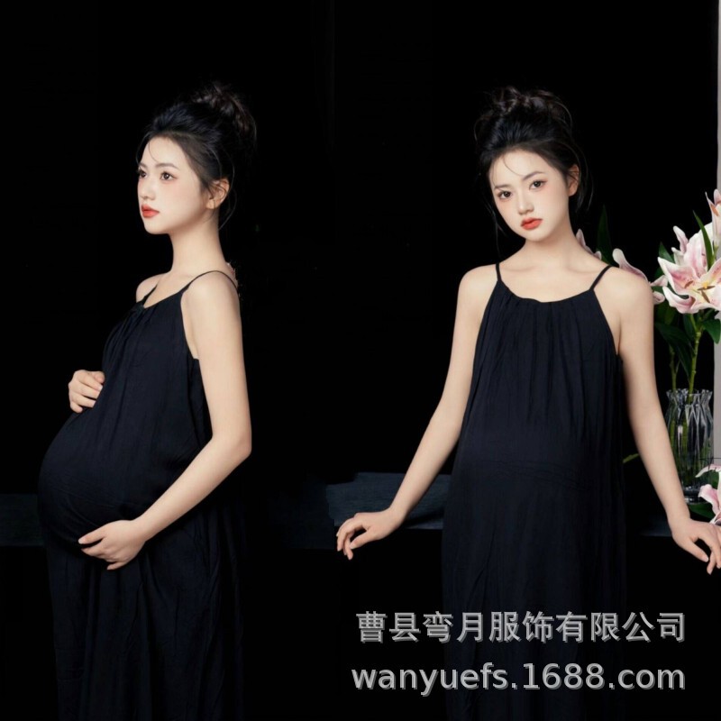 Photo Studio New Pregnant Women Photo Clothing Fresh and Simple Theme Black Halter Skirt Pregnant Mother Art Photo Photography