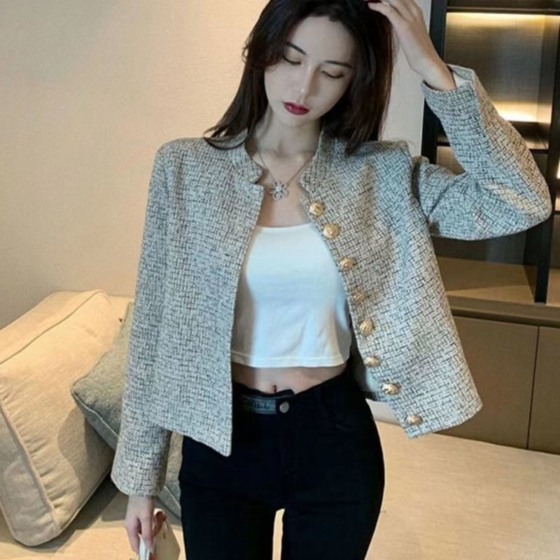 Xiaoxiangfeng 西洋スタイルの女性のジャケット春と秋 2025 春の新しいスタイルの女性のための小さなツイード気質トップ|undefined