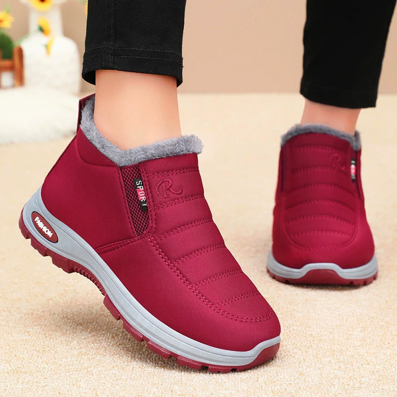 Women's Winter Polyurethane Low Boots, Warm Fleece Lining, Plus Sizes 35–47