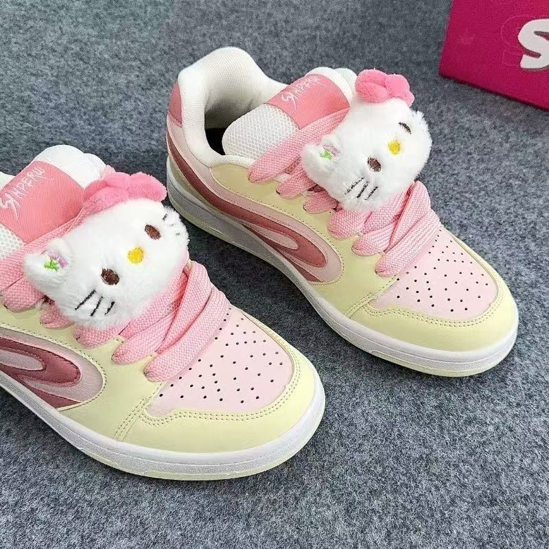 Zapatos de pan con diseño a juego de color amarillo-rosa original, zapatos casuales de estilo dulce de nicho para mujeres, zapatos de tablero de todo fósforo para fiestas de estudiantes