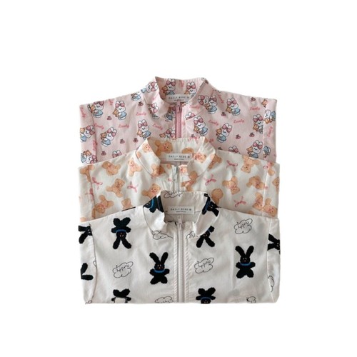 Korean Version Instagram Spring Versatile Fashion Print Collar Windproof Jacket Drawstring Jacket Cute Cartoon Zip-up Top