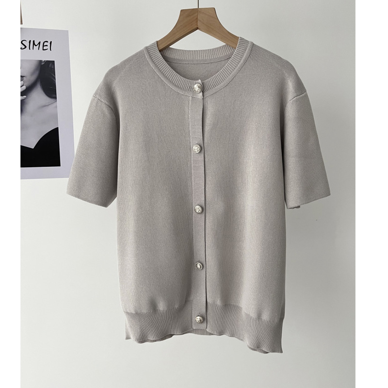 In-Stock M-Style Women's Spring/Summer New Simple and Smart Commuter Style Lightweight Round-Neck Short-Sleeve Knit Cardigan Top