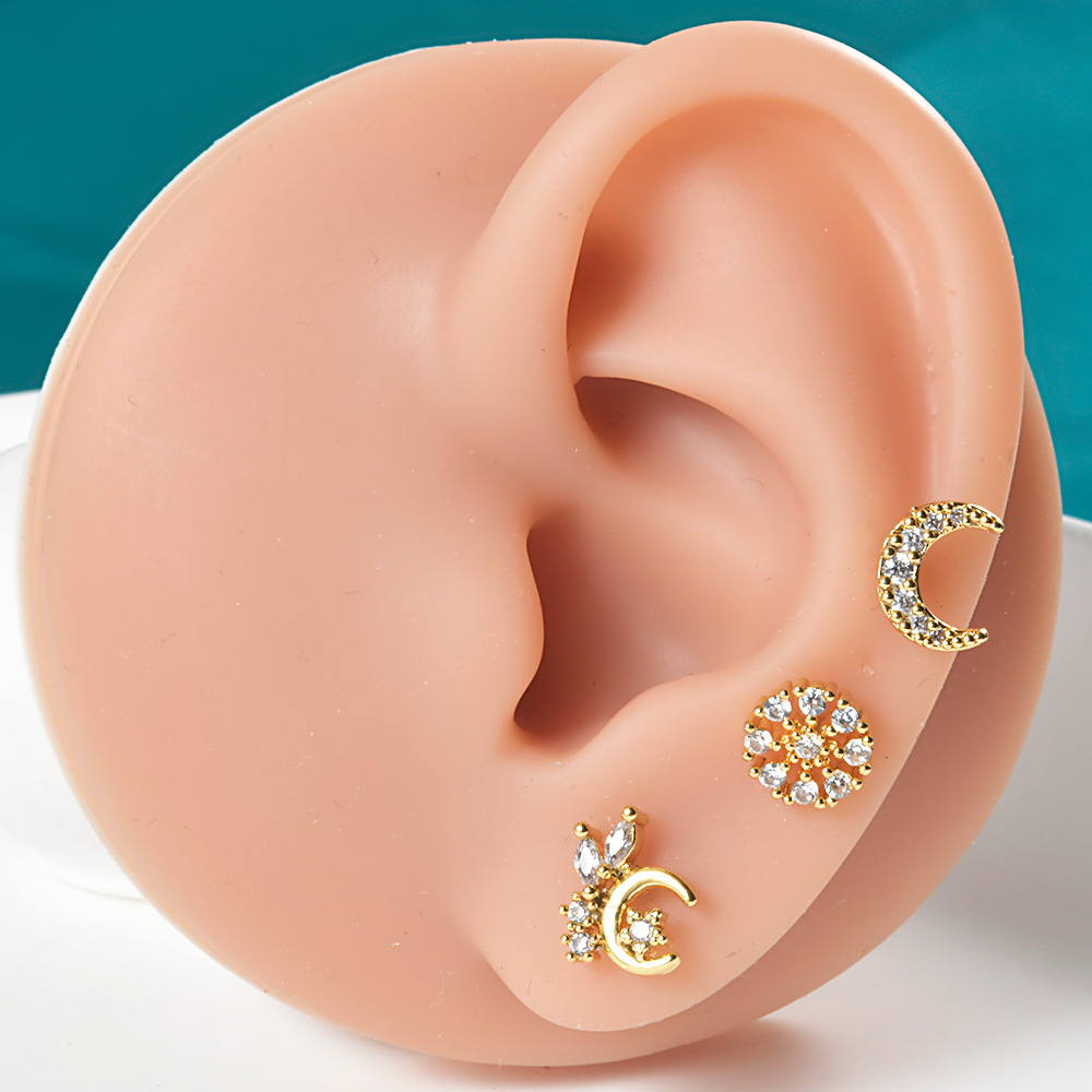 18K Gold Plated Plating Material Zircon Inlay Material 1 Piece Lip Rings Novelty Heart Shape 304 Stainless Steel Zircon Plating Inlay Zircon 18K Gold Plated