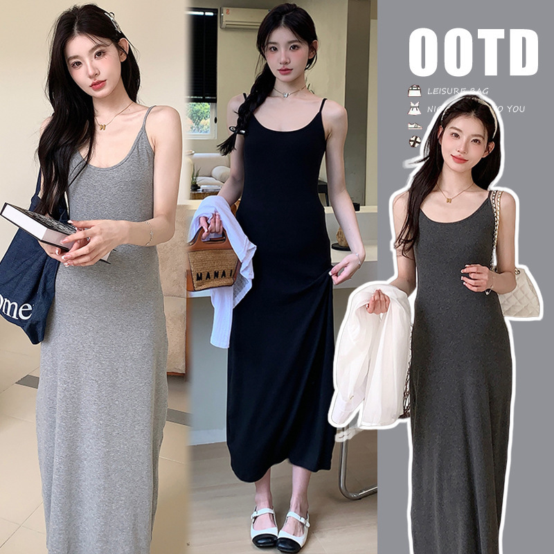 Maternity Wear Summer New Style Slim-Fit Suspender Dress French Style Mid-Length Versatile Maternity Bodycon Dress