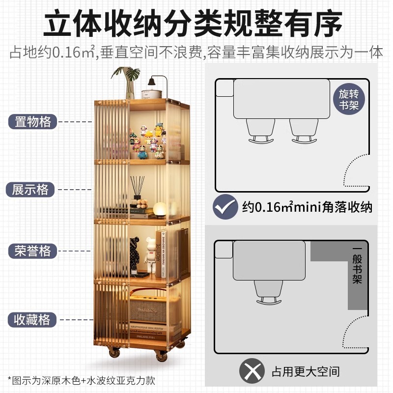 Estante de libro giratorio acrílico estante de piso multicapa móvil de mano mostrador de esquina de gabinete bajo gabinete de libro