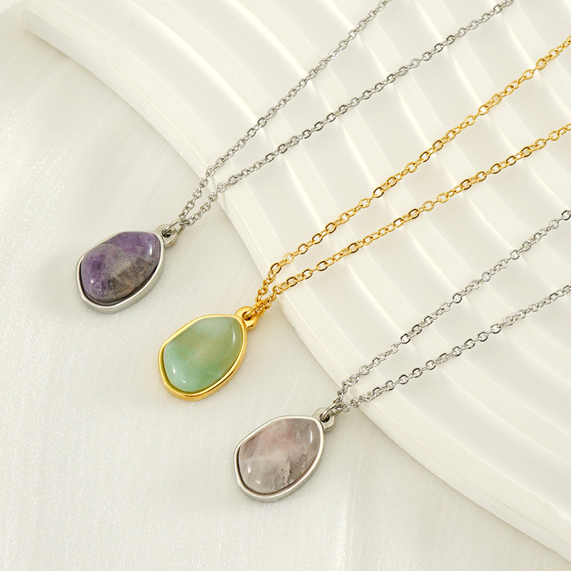 Moda europea y americana, simple, irregular, piedra natural, collar de alta calidad, estilo ins femenino, colgante de acero inoxidable, cadena de clavícula femenina