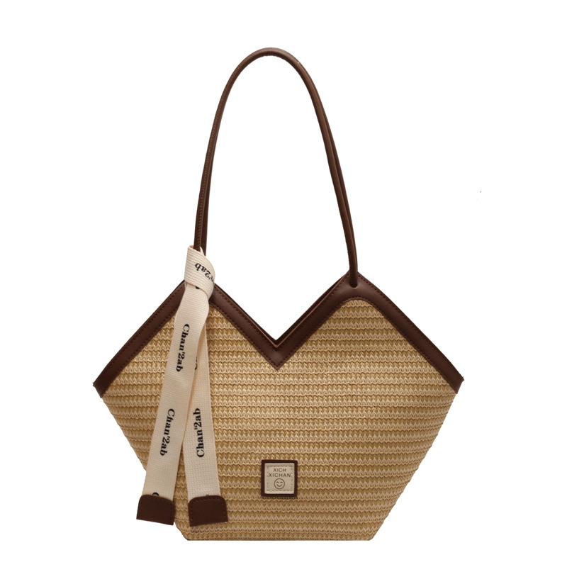 Women's Woven Straw Bag Large Capacity 2026 New Summer Beach Shoulder Bag Vacation Commuter Tote Bag - Thumbnail 5