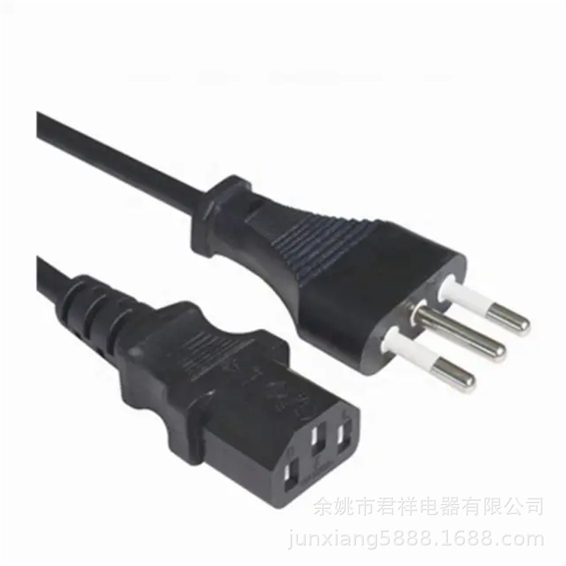 Supply Brazil power plug three pole fiberglass round pin plug three core pin tail Brazil plug power cord