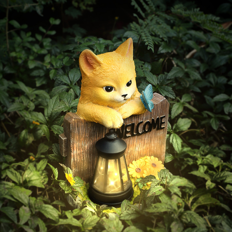 Jardín paisajismo colgante de dibujos animados jardinería decoración de resina artesanía jardín tarjeta de bienvenida lámpara solar de césped