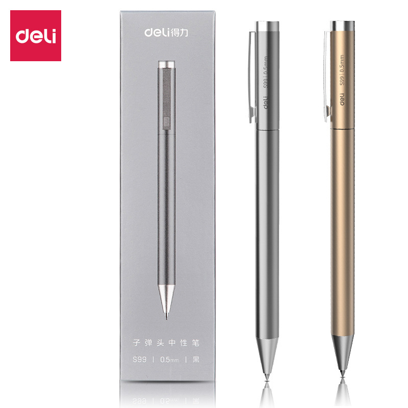 Deli S99 Metal Gel Pen Bullet Tip Rotating Refill Black Gel Pen 0.5 Business Signature Pen Water Pen Wholesale