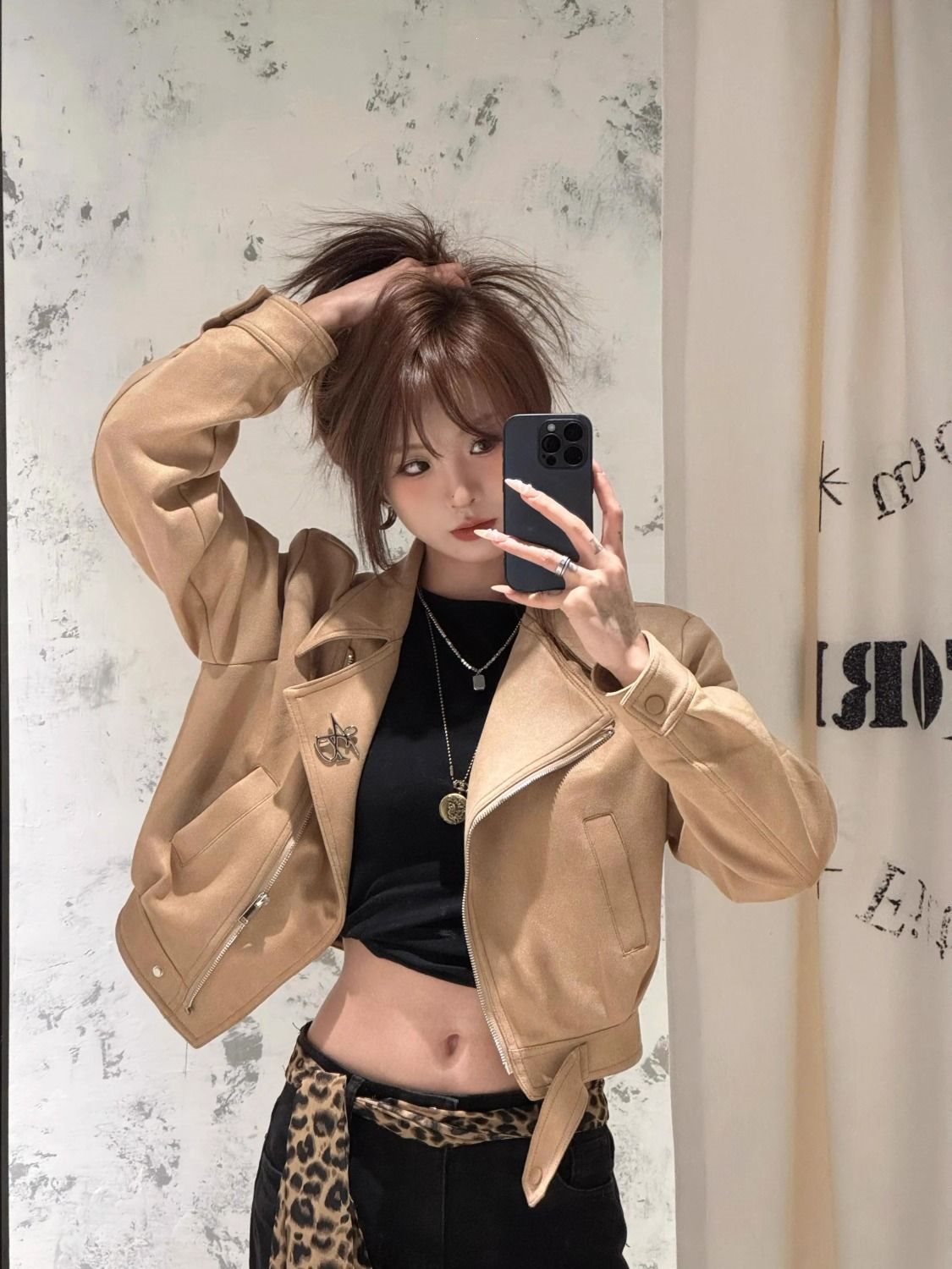 美式美拉德设计感复古麂皮外套女2025新款小个子短款机车夹克上衣