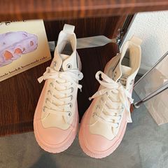 新款高幫帆布鞋女2022春季韓版ins帆布鞋女學生休閒厚底女鞋F6133
