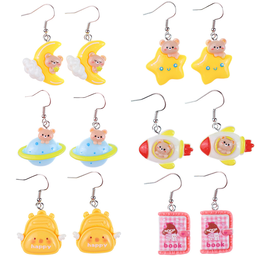 1 Pair Cartoon Style Cute Star Moon Plastic Drop Earrings display picture 1