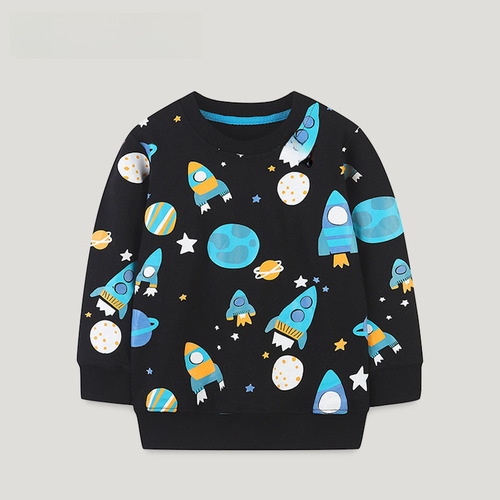 New Fall  Children's Hoodie with Western Style Cartoon Print, Round Neck, Long Sleeve, Base Layer Top for Boys