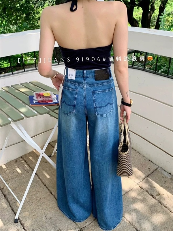 2025年夏新款IEZ91906牛仔裤薄款莱赛尔清凉宽松遮肉流浪阔腿裤女|undefined