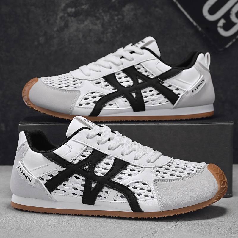 Zapatos de hombre huecos tejidos, zapatos de entrenamiento alemán de verano, zapatos casuales de moda para hombre, zapatos deportivos transpirables para estudiantes, nuevos hombres 2025