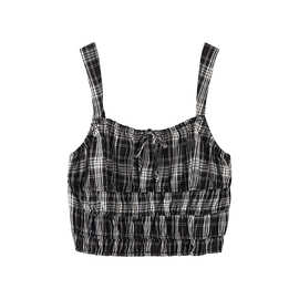 2025夏季新款女装气质辣妹风短款修身显瘦格纹吊带上衣 4G5121821