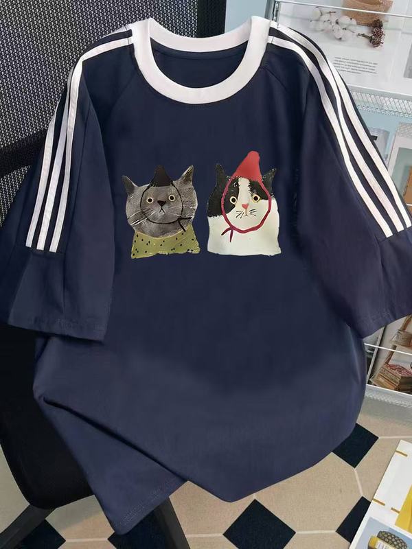 厚手の純綿白スリーストライプス半袖Tシャツレディース2025年夏新作オーバーサイズルーズインナートップ|undefined