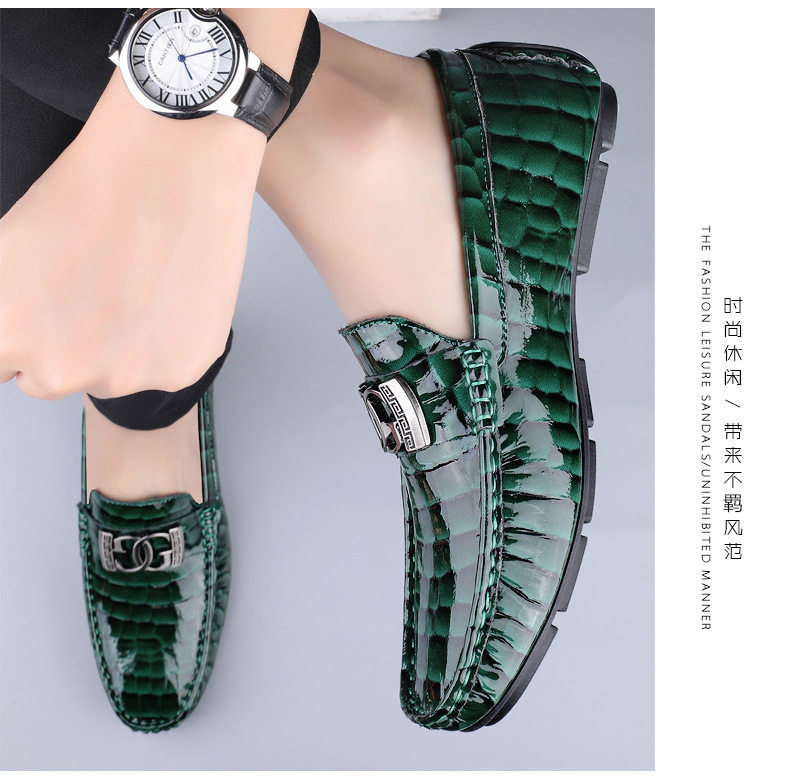 Giày lười nam da bò xỏ chân kiểu Anh, mũi tròn, đế bằng, cỡ lớn — 24708 Màu nâu, 24708 Màu xanh lá cây, 24708 Màu đen chi tiết 27