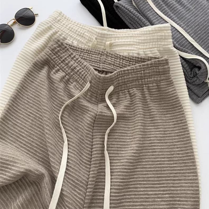 Estilo perezoso textura drapeado pantalones de pierna ancha mujer Otoño e Invierno trapear cintura alta adelgazamiento drapeado casual Pantalones rectos image 5