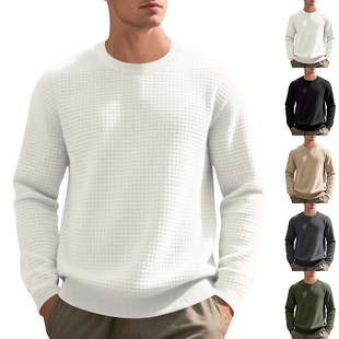Cross-Border Men's Clothing Men's Sweatshirt Independent Station New Small Square Solid Color Round Neck Loose Pullover Amazon Hot Sale