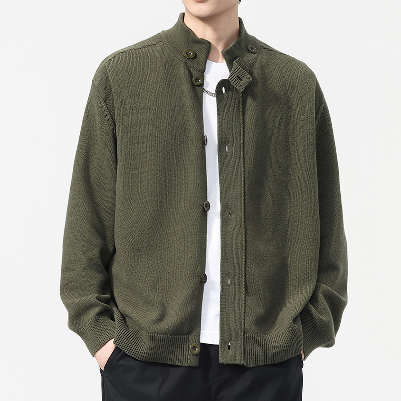 Stand Collar Cardigan Knitwear Jacket Men's High-End Loose Casual Cotton Outer Knitwear Top Autumn and Winter New Style