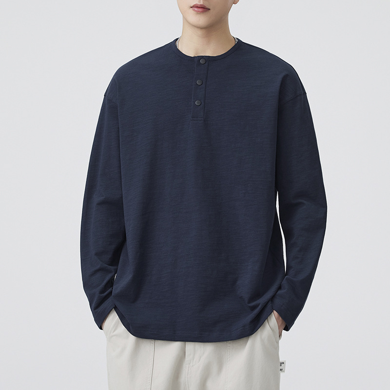 New Z9029 Autumn Japanese Retro Men's Bamboo Cotton Long Sleeve Sweatshirt Loose Versatile Base Layer