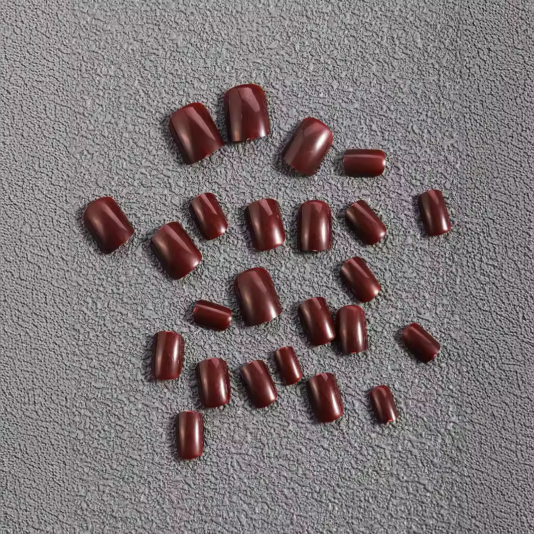 Color sólido corto vino rojo desgaste uñas productos terminados parches de manicure falsas uñas impermeables piezas de uñas desmontables